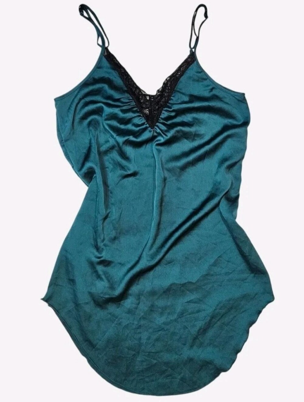 NWT Sam Edelman LACE TRIM SATIN CHEMISE/Deep Teal